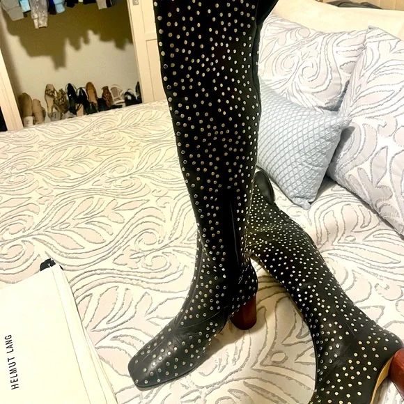 Helmut Lang Thigh-High Studded Leather Boots - Picture 5 of 8